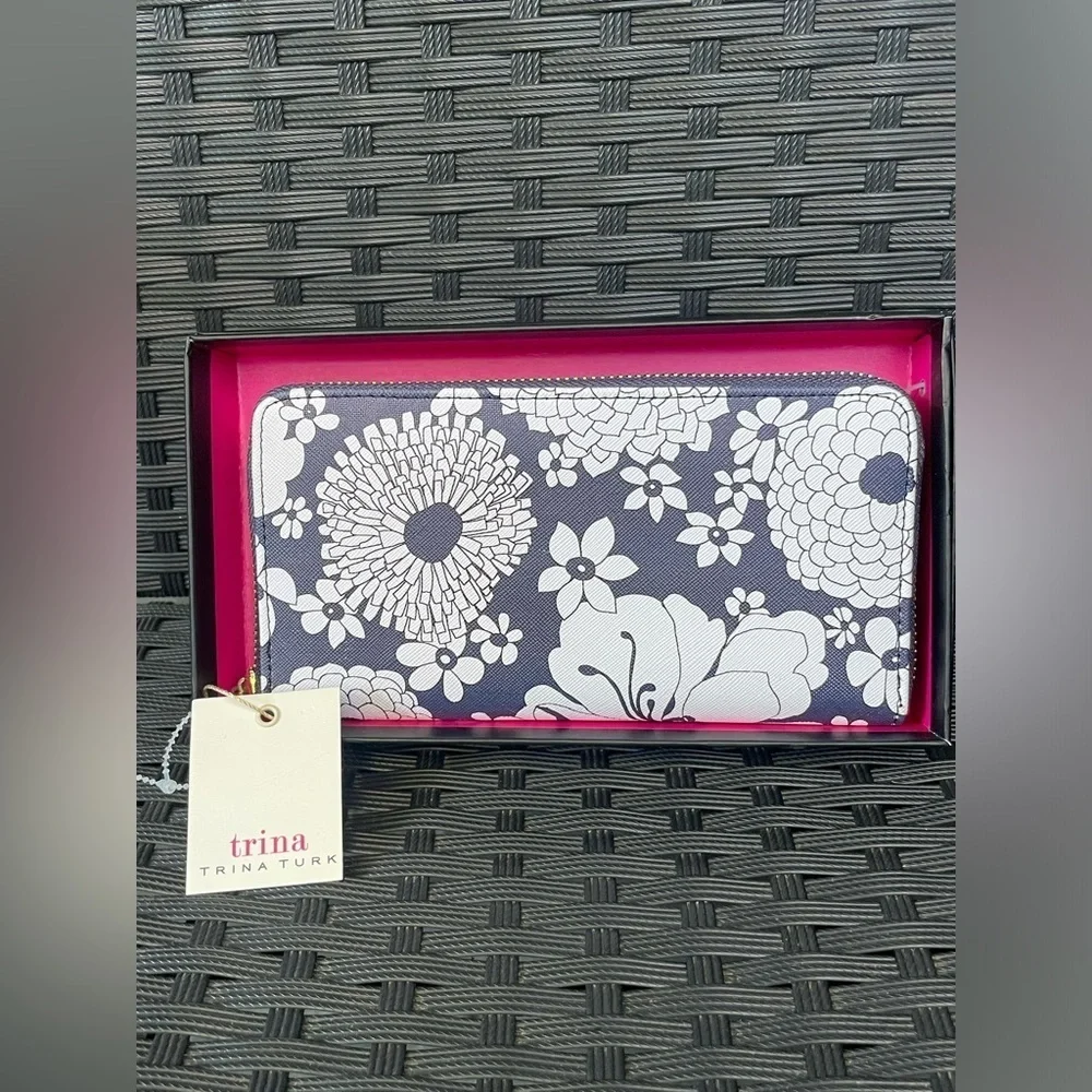 Floral Wallet,Trina Turk Blue and White Floral Wallet